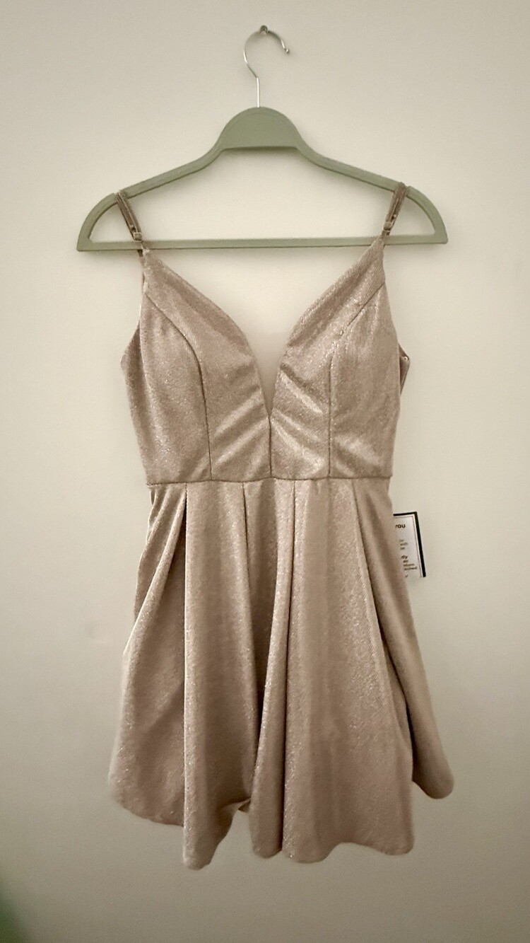 B. Darlin Party Pink Metallic Glitter Fit Flare Mini Dress 7/8 with Pockets - NW - Picture 1 of 5